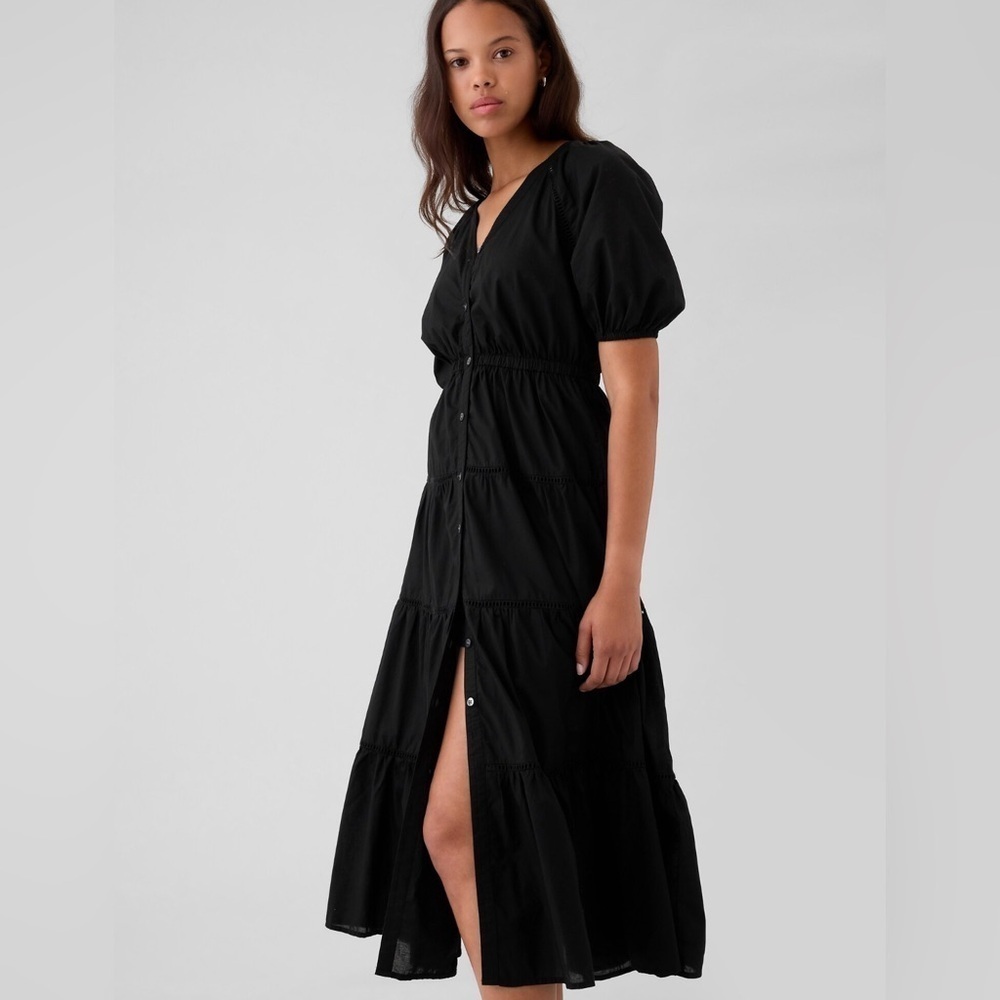 NWT! Gap Black Tiered Maxi Shirtdress - Size MEDIUM TALL 🎮 - Picture 3 of 8